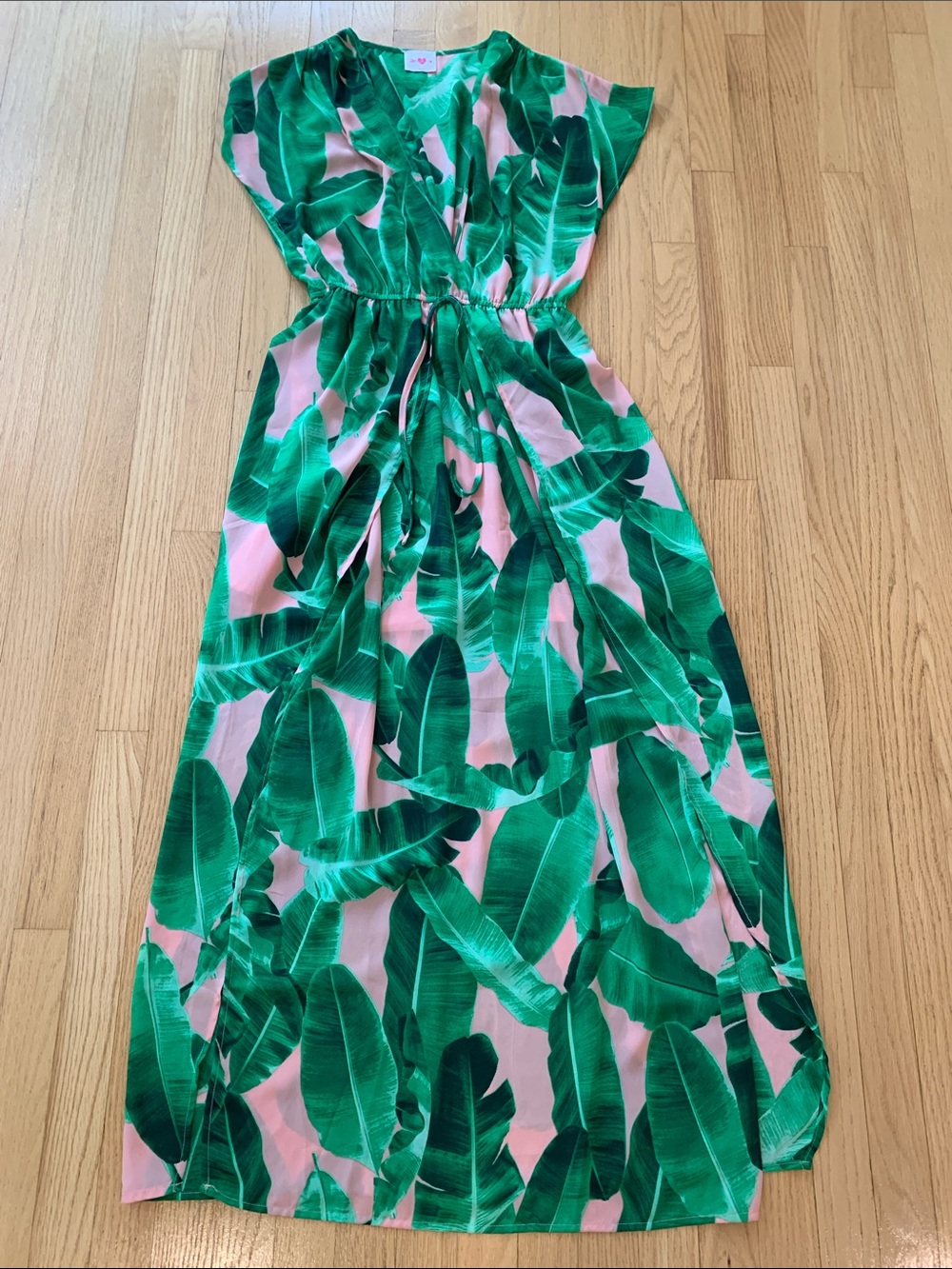 Buddy Love Natalie Palm Leaf Tropical Maxi Dress Green Pink Small Resortwear